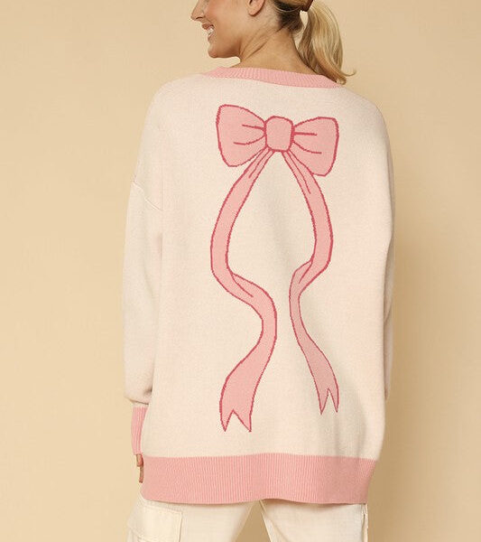 Varsity knit bow cardigan